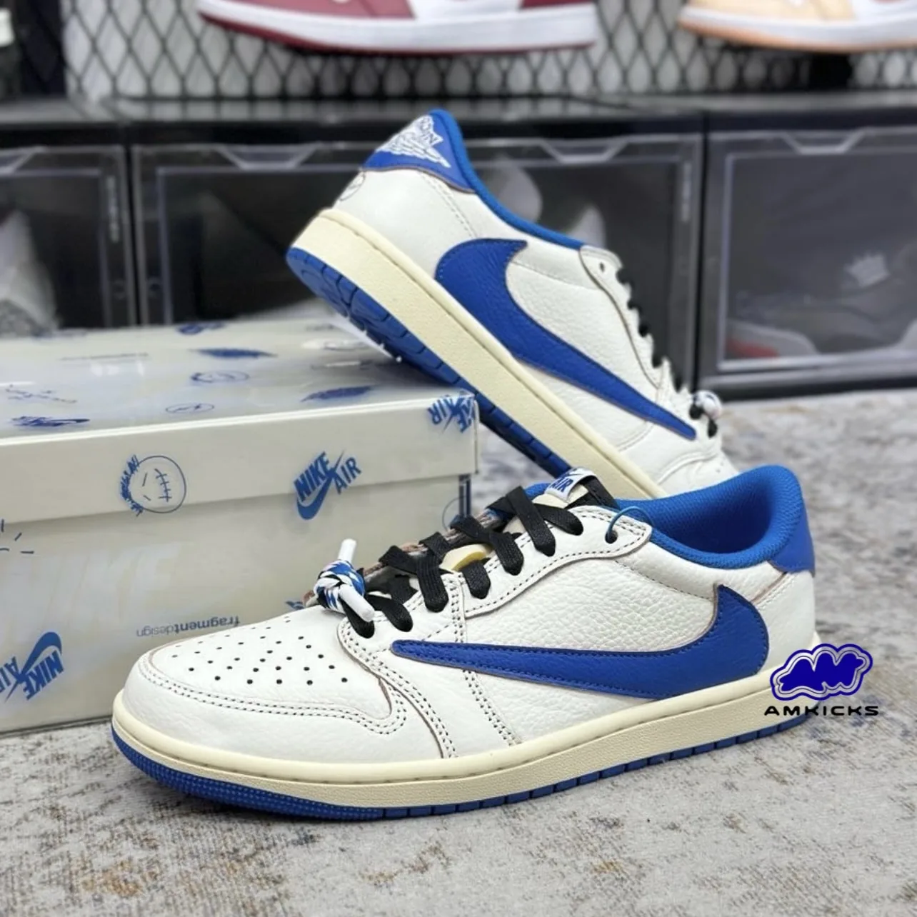 Jordan 1 Retro Low OG SP Fragment x Travis Scott Sail Military Blue