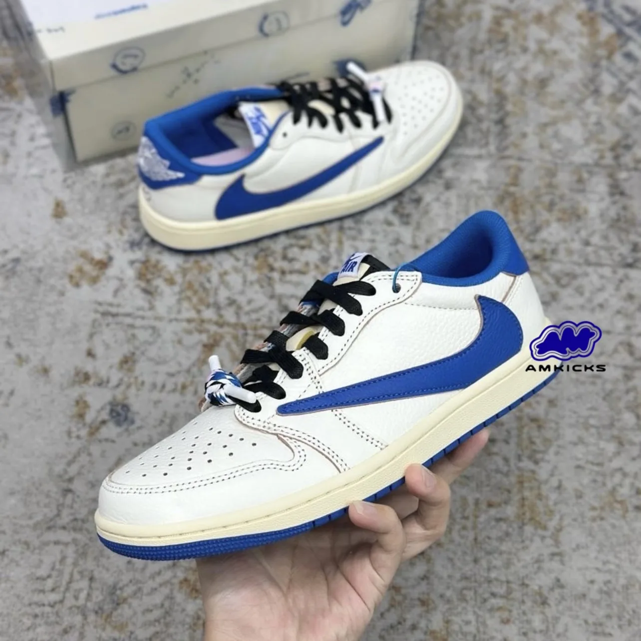 Jordan 1 Retro Low OG SP Fragment x Travis Scott Sail Military Blue